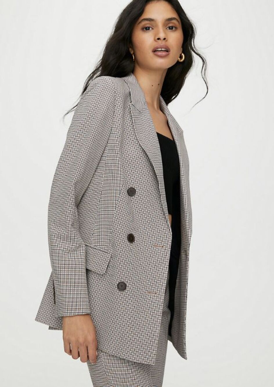 Aritzia Babaton Samuel Double Breasted Houndstooth Plaid Blazer Jacket Size 0 💼